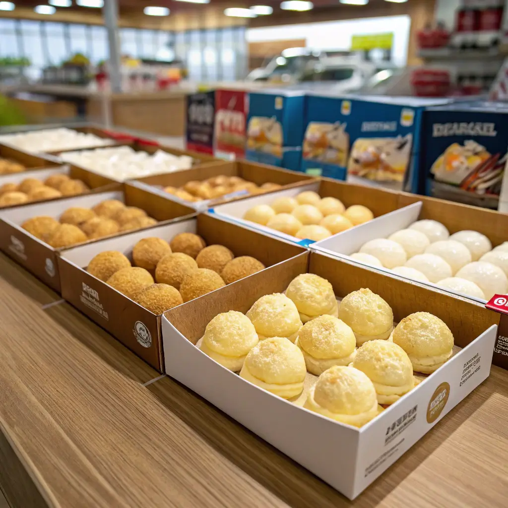 Frozen cream puffs displayed in retail boxes
